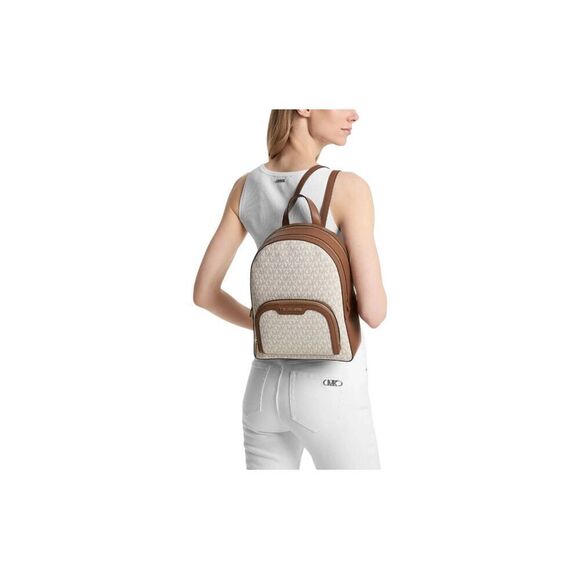 Michael Kors Jaycee Medium Zip Pocket Backpack Bag Tote Vanilla Logo Leather NWT main image 11